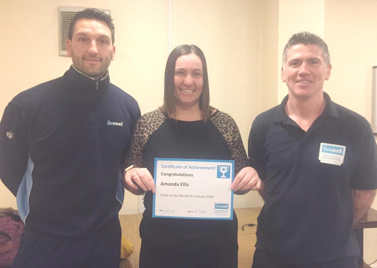 Livewell client of the month Amanda with advisor Joe Wilkinson and Coordinator Paul McGinty