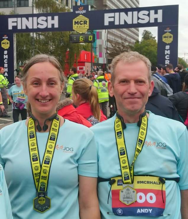 Andy Varney and partner Julie at Manchester Half Marathon 2019