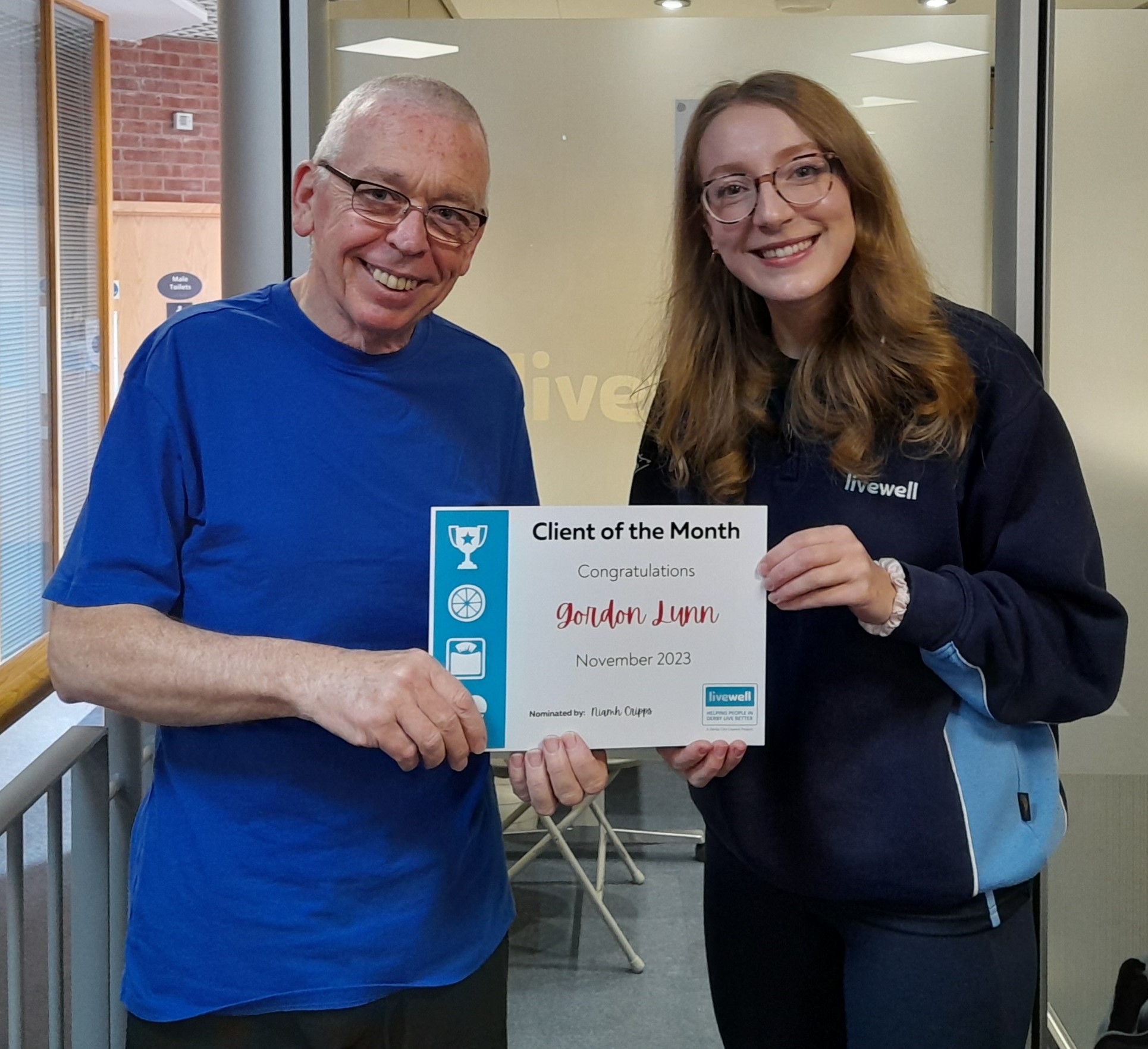 Client of the month Gordon with advisor Niamh